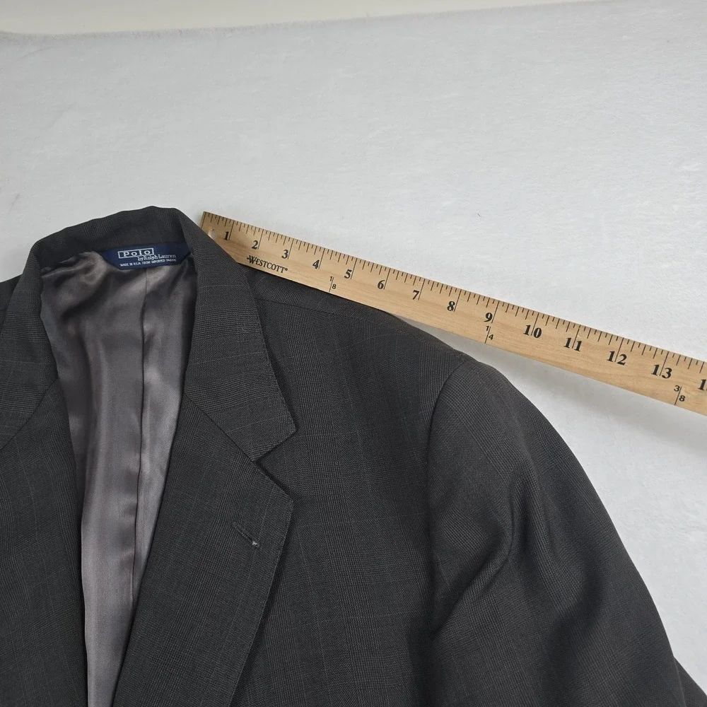 Polo Ralph Lauren Vintage 46R Gray Plaid Suit Jacket Sport Coat Blazer USA‎ Made